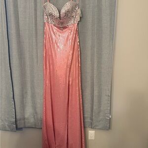 Pink Sequin Gown with Silver Accents